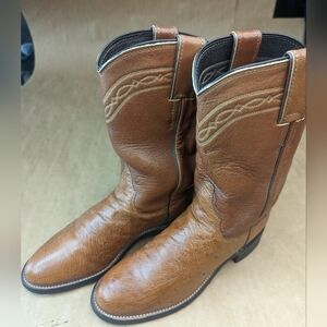 Justin Boots women's Sz 5B Exotic Genuine Cognac Brown Ostrich leather classic W